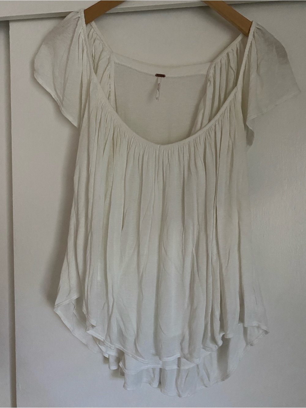 Free People White Flutter Sleeve Top